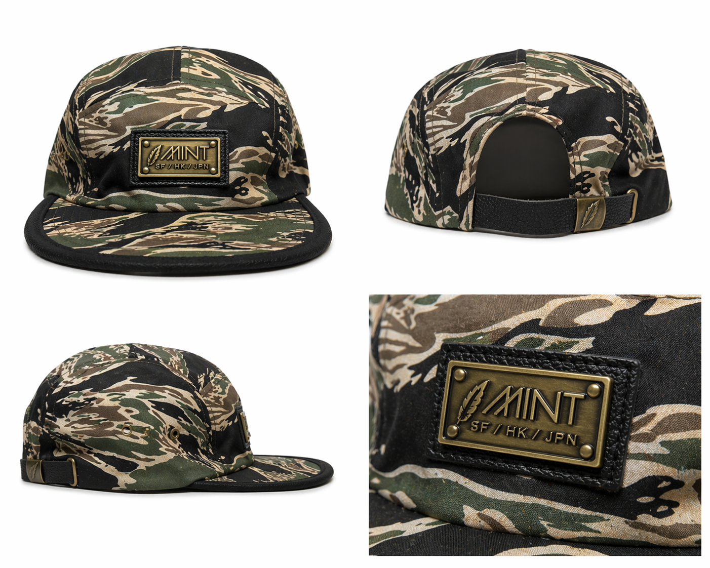 5 Panel Strap back Hat Tiger Camo Tan Cap