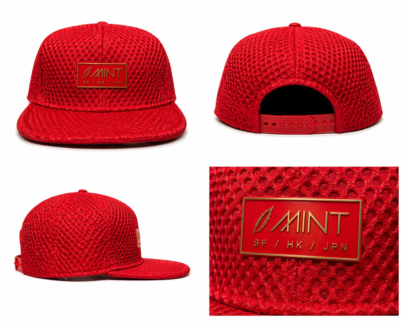 6 Panel Snap back Hat Red Mesh Cap