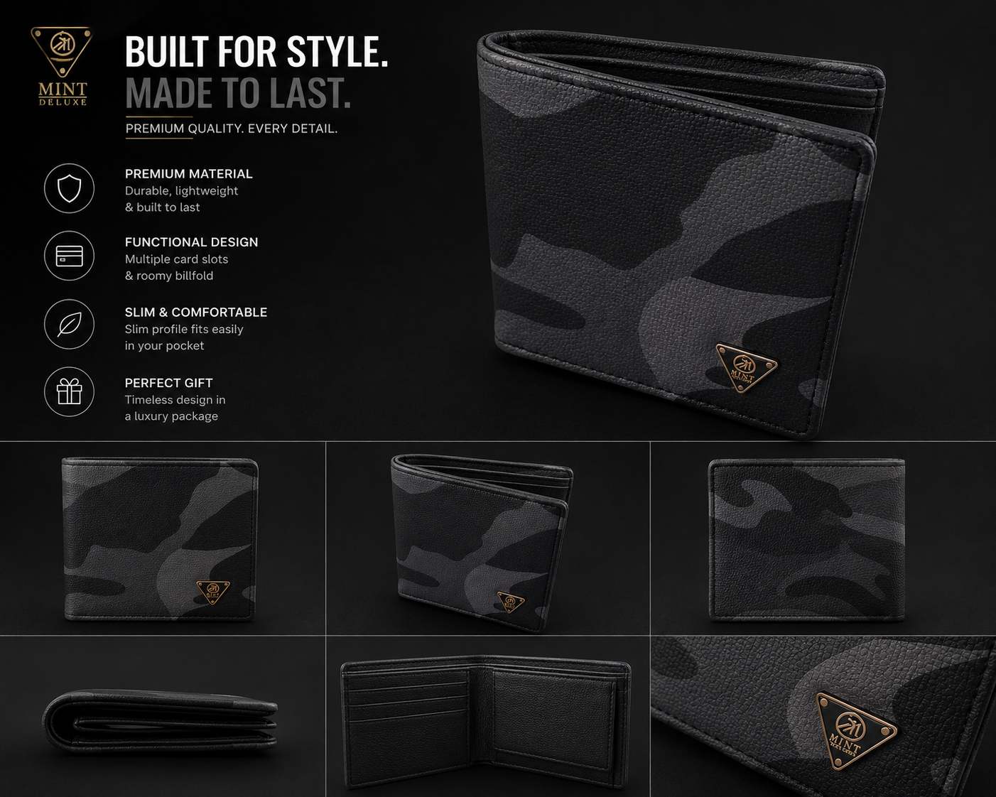 Black Camo Bifold Wallet