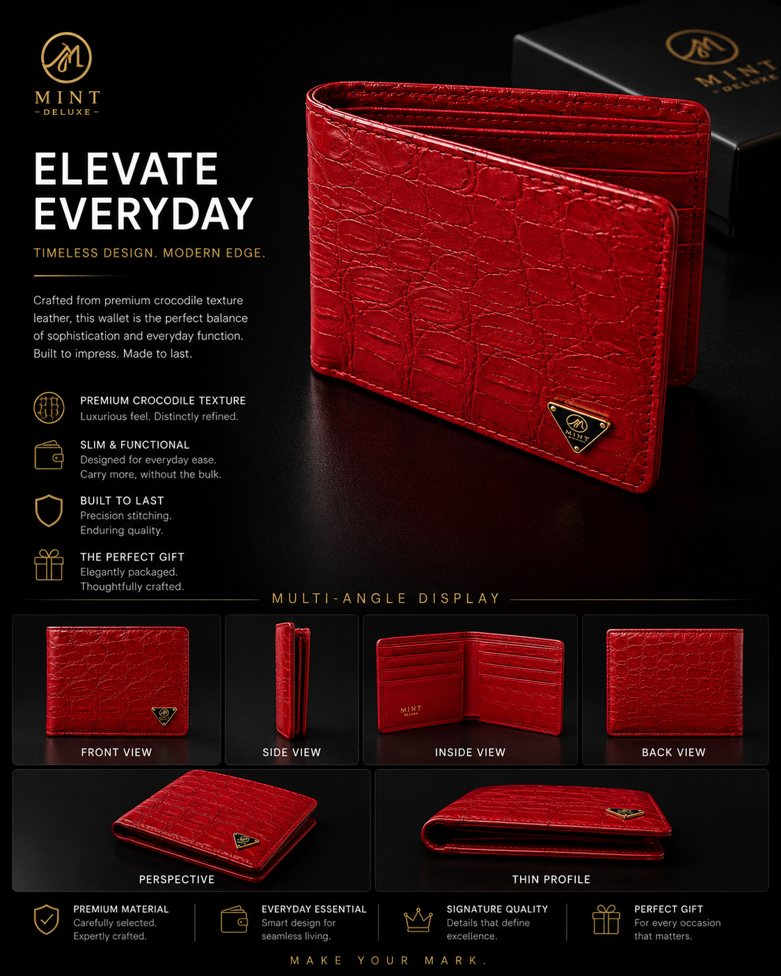 Red Crocodile Snakeskin Bifold Wallet