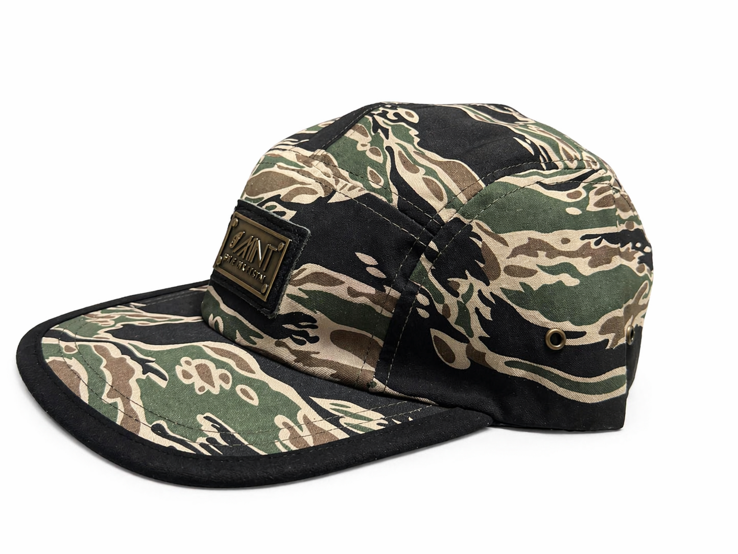 5 Panel Strap back Hat Tiger Camo Tan Cap