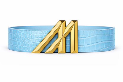 crocodile belt sky blue color with a gold buckle 