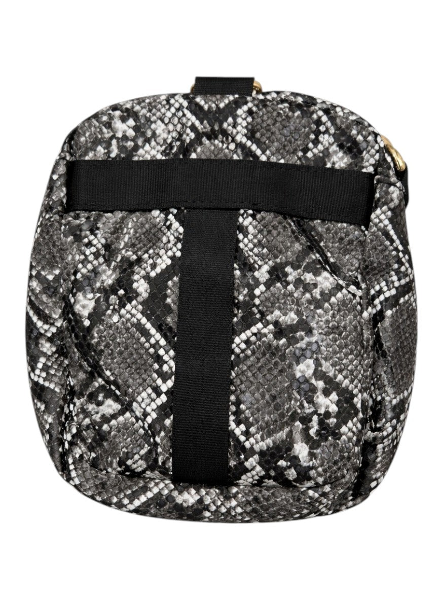 Backpack with snake print pattern on a white background