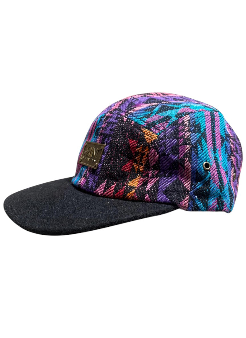 5 Panel Strap back Hat Aztec All over print(Blue/Red) with Black Brim Cap