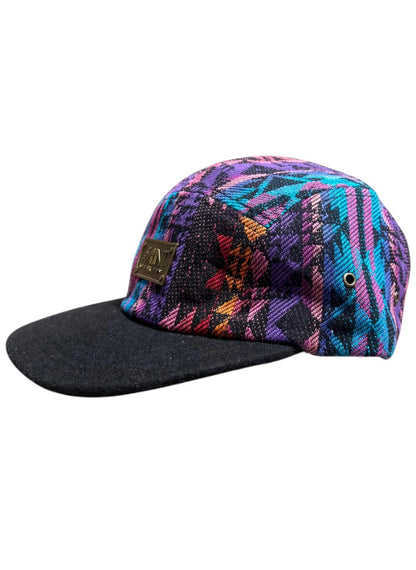 5 Panel Strap back Hat Aztec All over print(Blue/Red) with Black Brim Cap