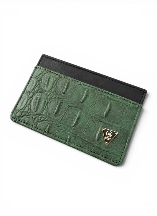 Green textured cardholder with black border on a white background by Mint Worldwide.