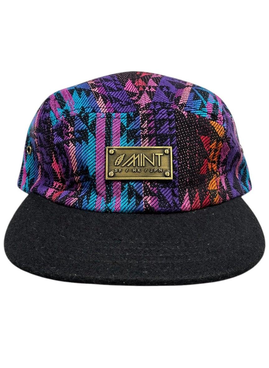 5 Panel Strap back Hat Aztec All over print(Blue/Red) with Black Brim Cap