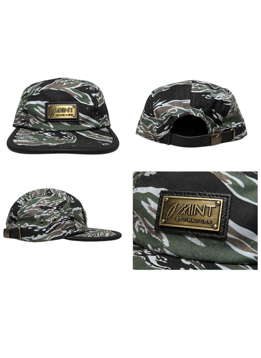 Strap back Hat 5 Panel Tiger Camo Green Cap