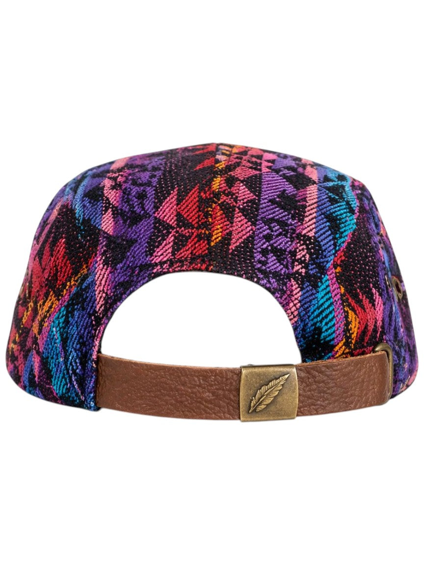 5 Panel Strap back Hat Aztec All over print(Blue/Red) with Black Brim Cap