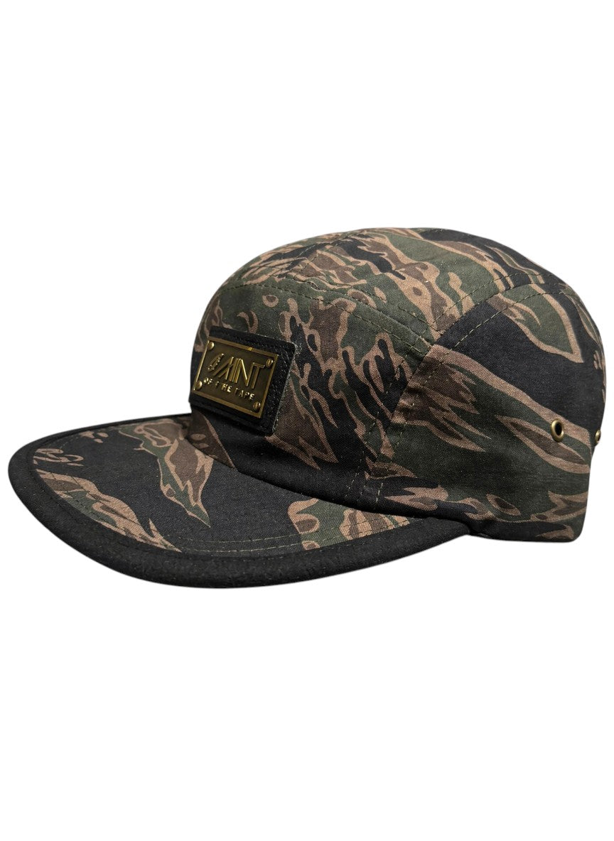 5 Panel Strap back Hat Tiger Camo Brown Cap