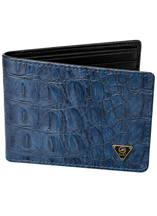 Blue Crocodile Snakeskin Bifold Wallet