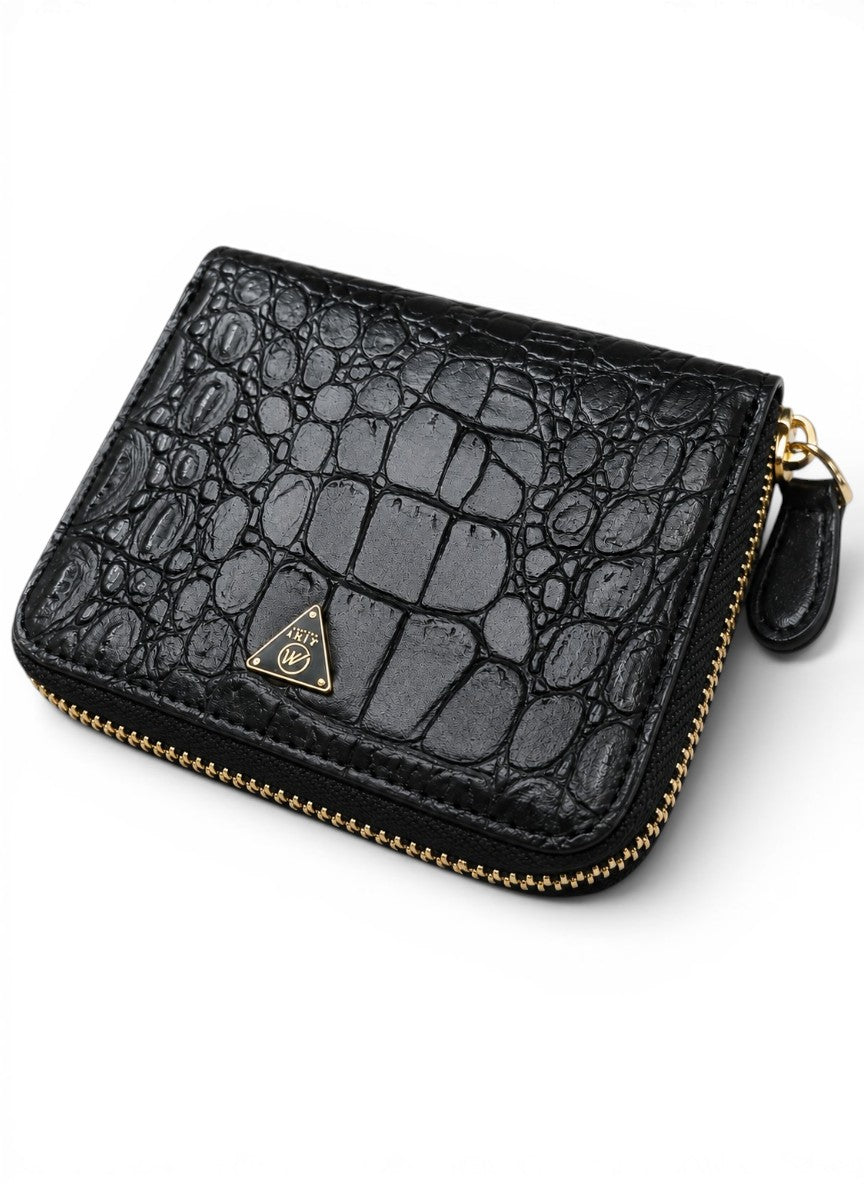 Black Crocodile Zip Bifold Wallet