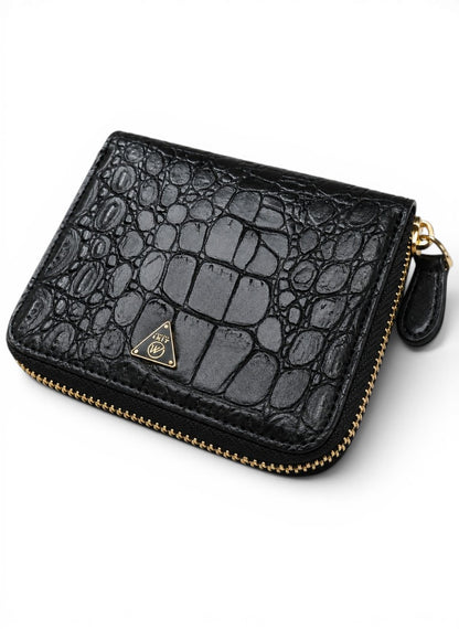 Black Crocodile Zip Bifold Wallet