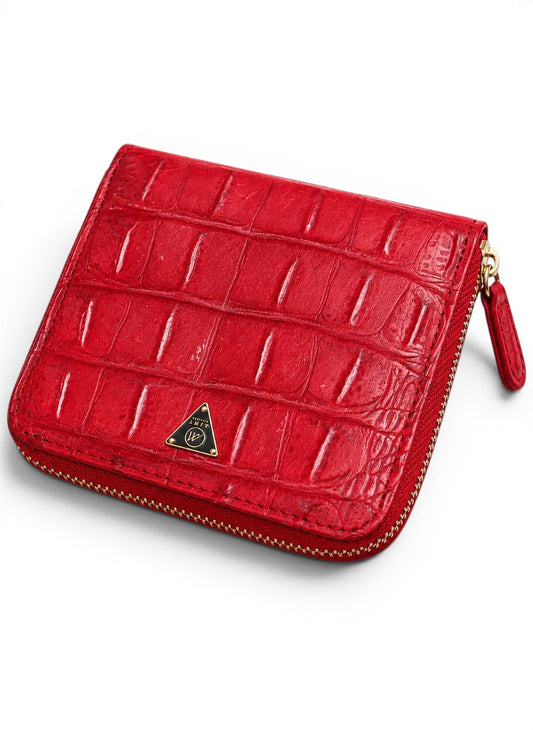 Red Crocodile Zip Bifold Wallet