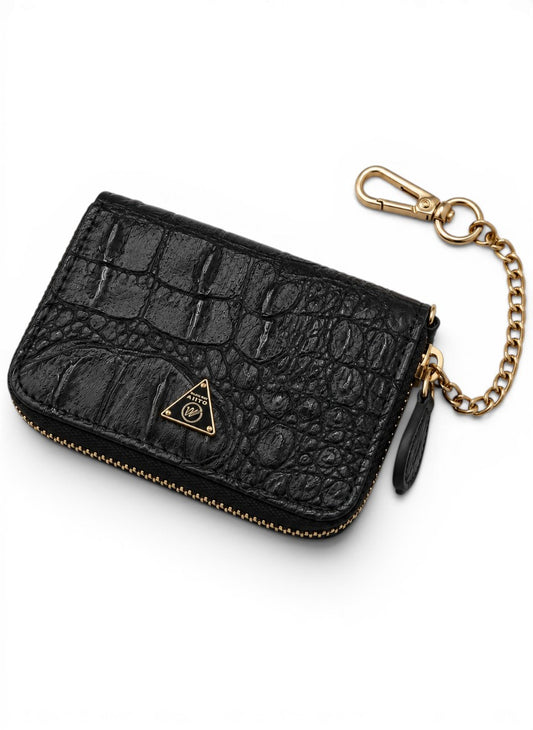 Premium Black Crocodile Skin Coin Wallet