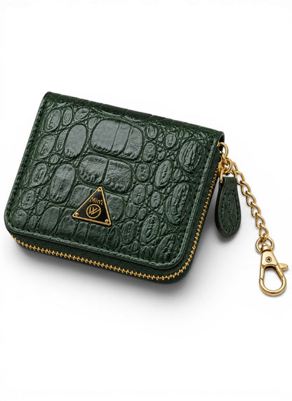 Premium Olive Crocodile Skin Coin Wallet