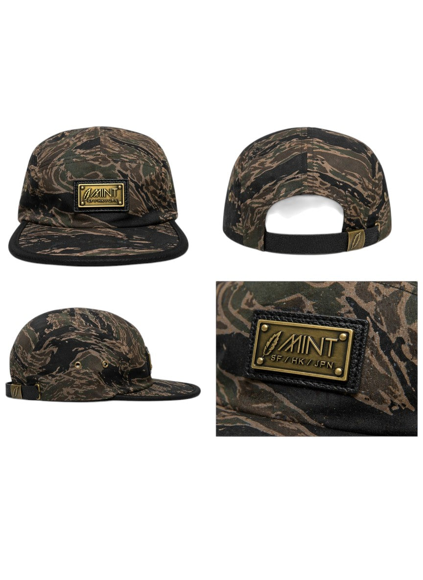 5 Panel Strap back Hat Tiger Camo Brown Cap