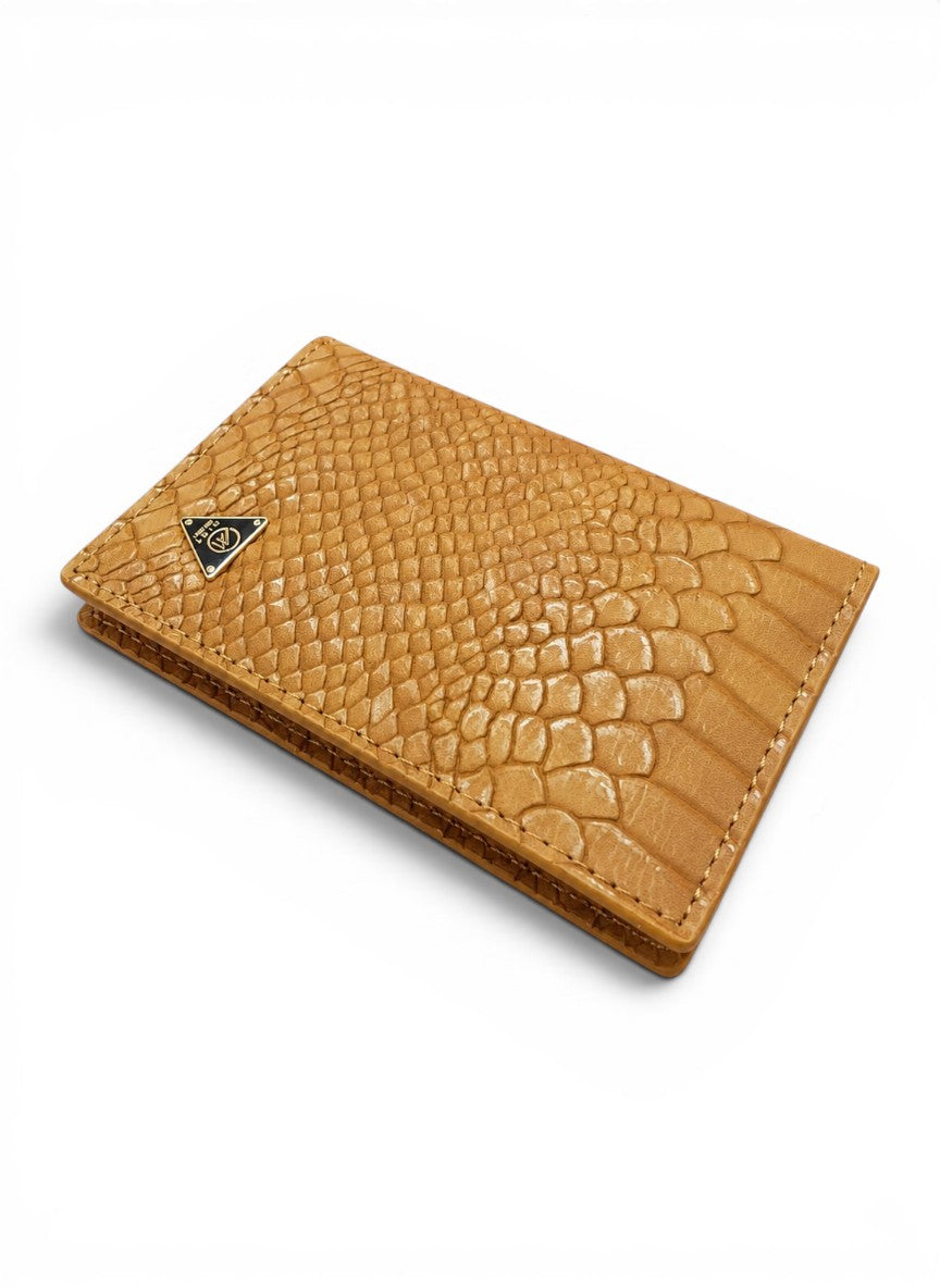 Brown textured wallet with a brand logo on a white background by Mint Worldwide.