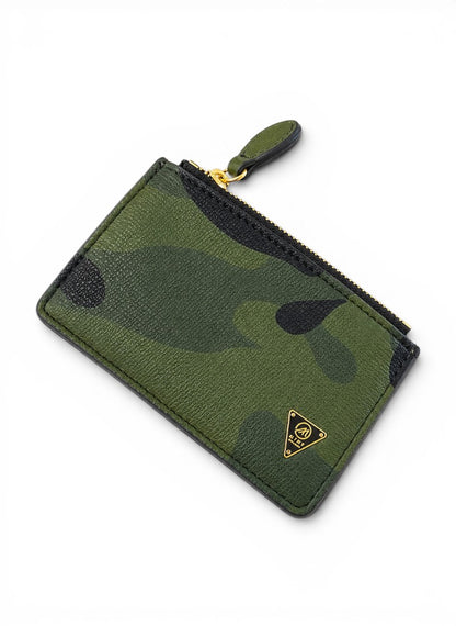 Green camouflage zippered pouch on a white background by Mint Worldwide.