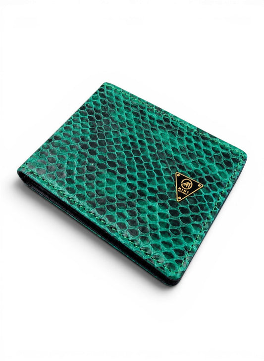 Green textured wallet with a brand logo on a white background by Mint Worldwide.