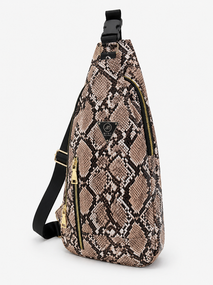 Snake pattern sling bag on a white background