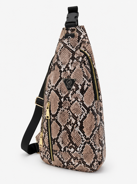 Snake pattern sling bag on a white background