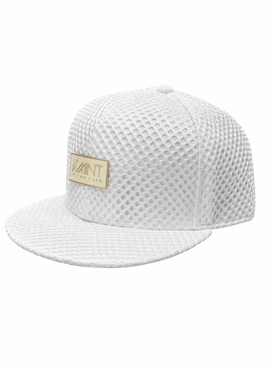 6 Panel Snap back Hat White Mesh Cap