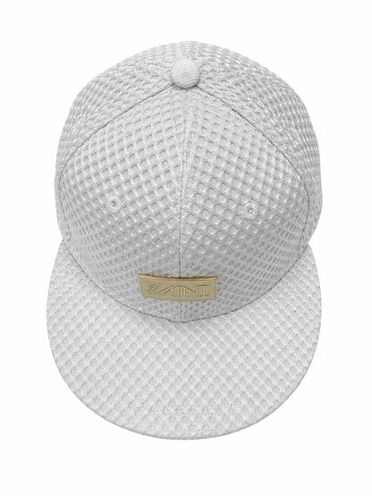6 Panel Snap back Hat White Mesh Cap