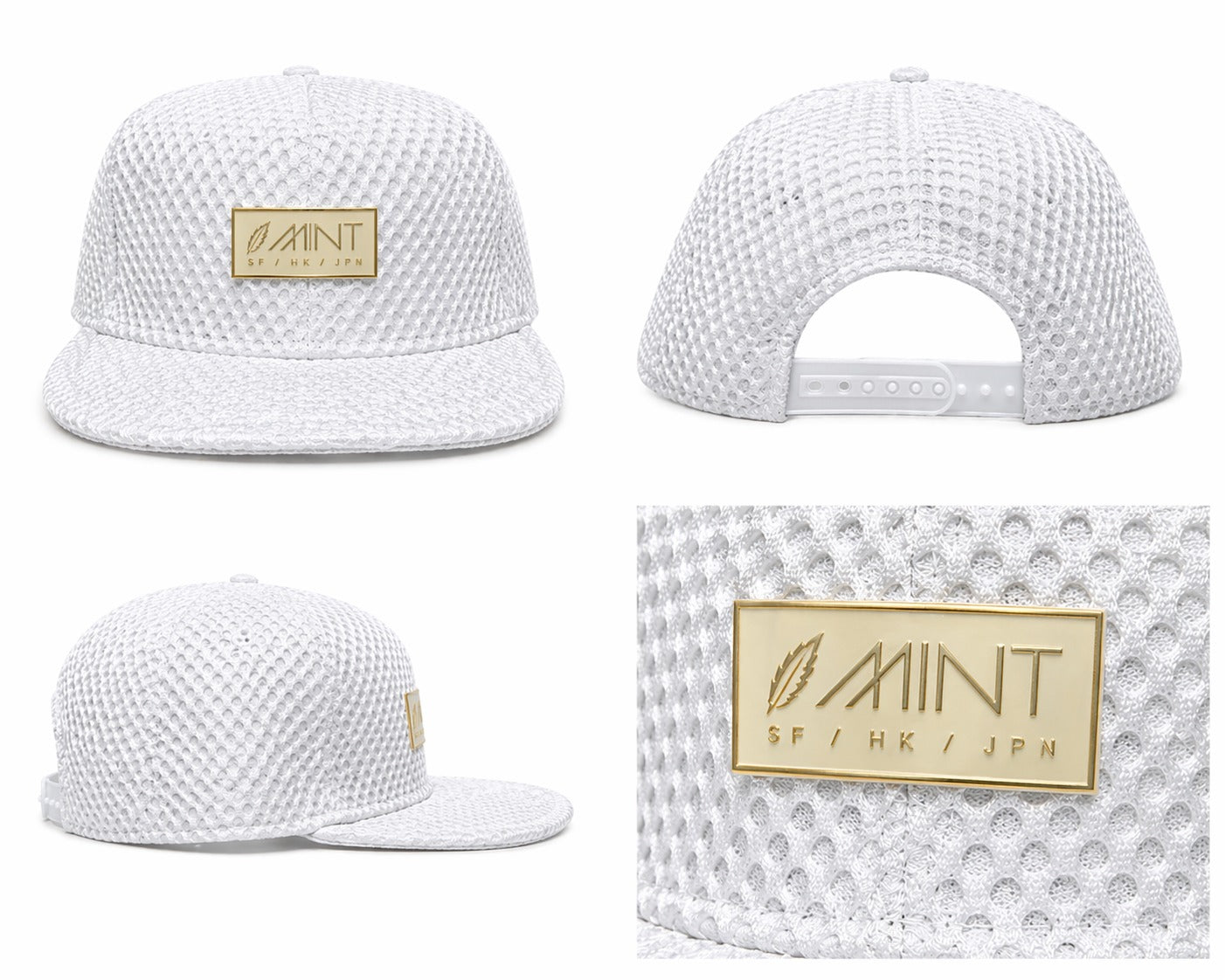 6 Panel Snap back Hat White Mesh Cap