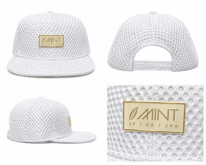 6 Panel Snap back Hat White Mesh Cap