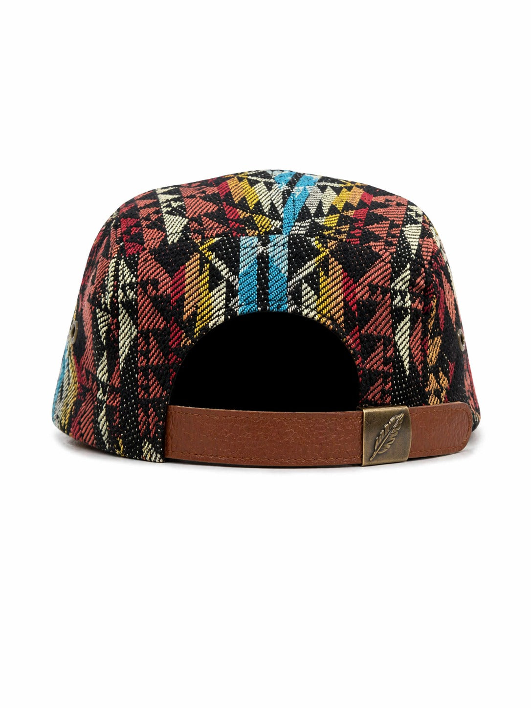 5 Panel Strap back Hat Aztec All over print with Black Brim Cap