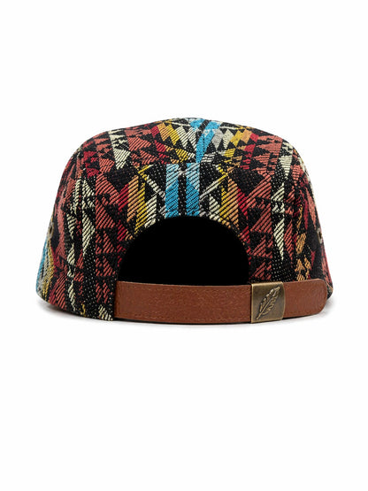 5 Panel Strap back Hat Aztec All over print with Black Brim Cap