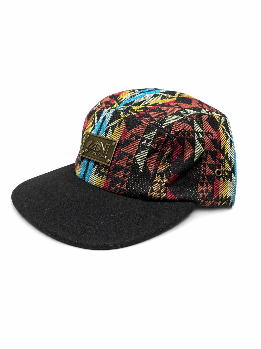 5 Panel Strap back Hat Aztec All over print with Black Brim Cap