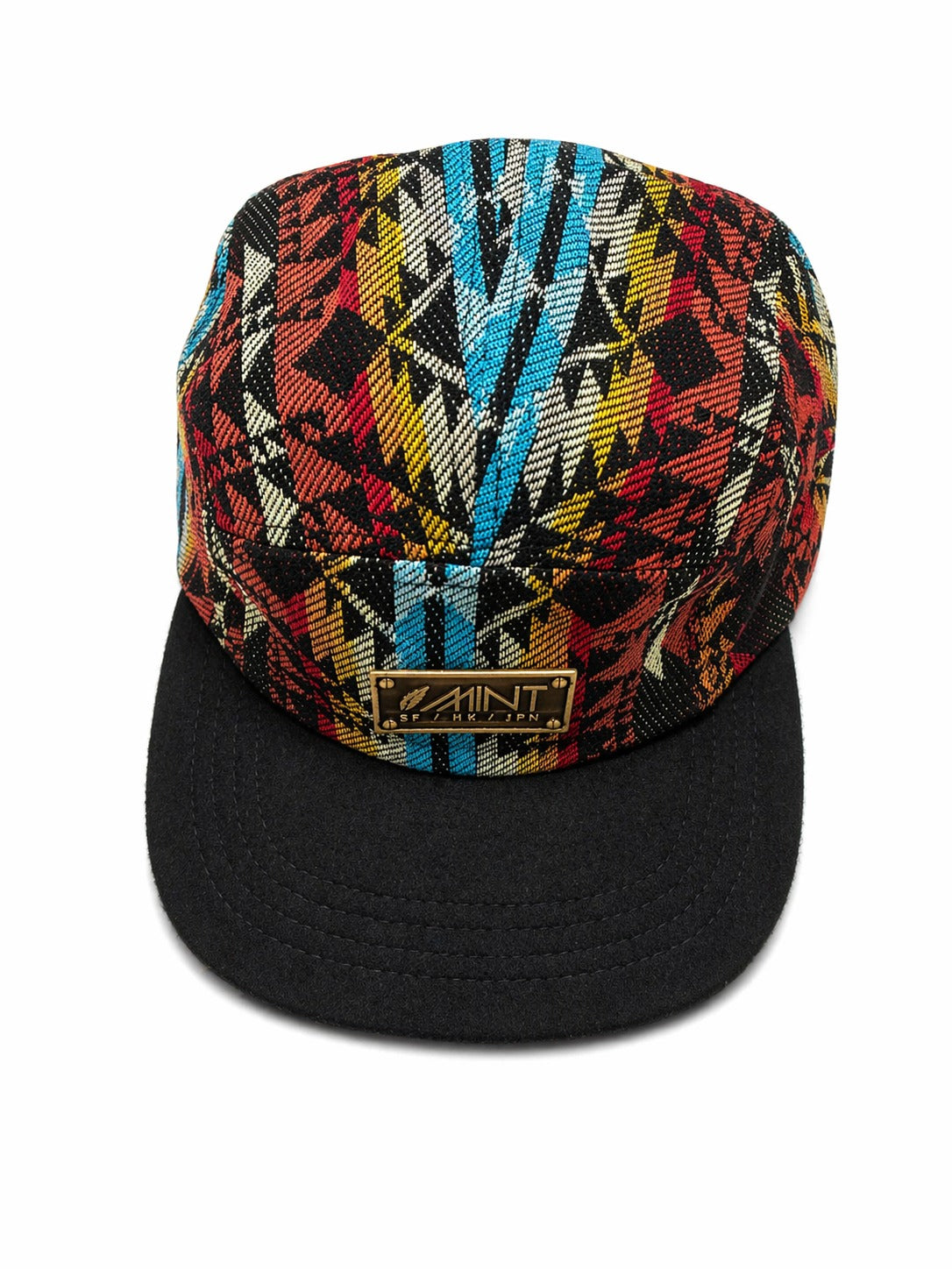 5 Panel Strap back Hat Aztec All over print with Black Brim Cap