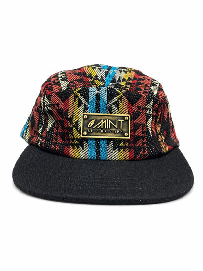 5 Panel Strap back Hat Aztec All over print with Black Brim Cap