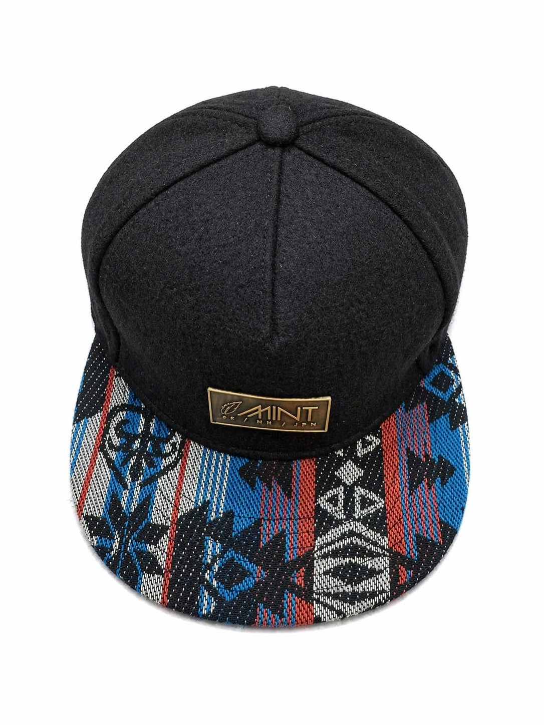 6 Panel Leather Strap Back Hat In Black with Multi color Brim