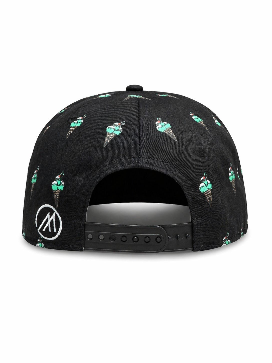 6 Panel Strap Back Hat Ice Cream design in Black