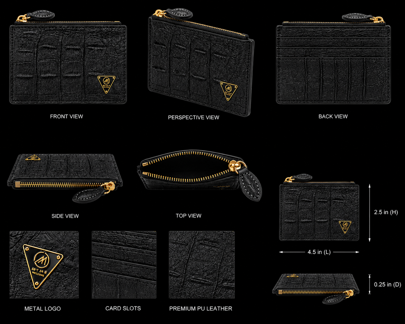 Premium Black crocodile Leather Coin Pouch