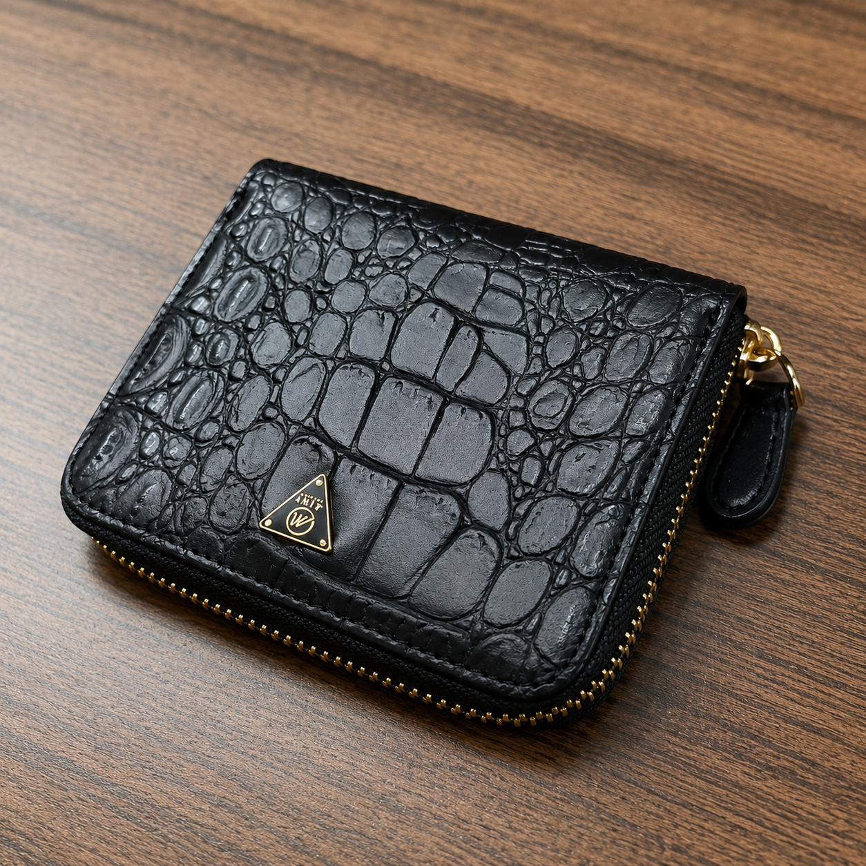 Black Crocodile Zip Bifold Wallet