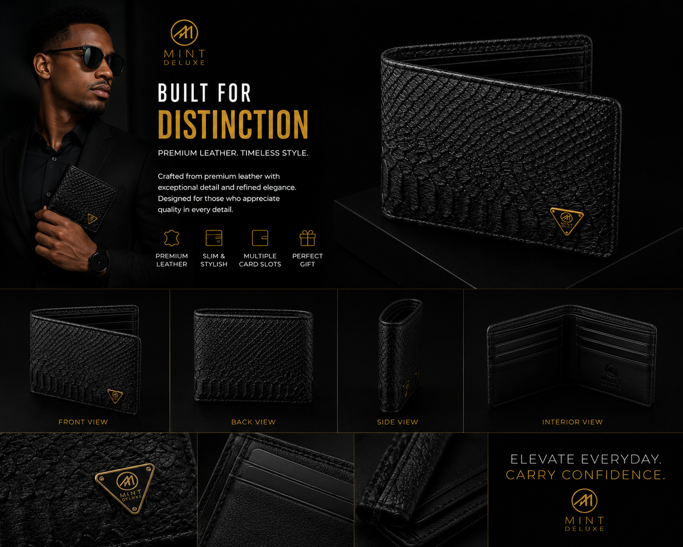 Black Anaconda Snake Bifold Wallet