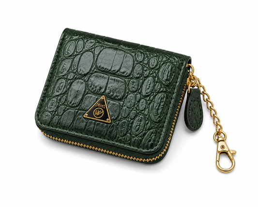 Premium Olive Crocodile Skin Coin Wallet