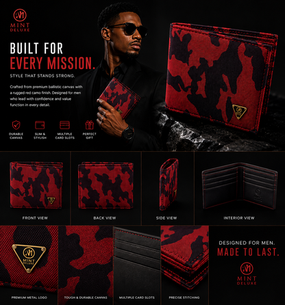 Red Camo Ballistic Nylon Bifold Wallet