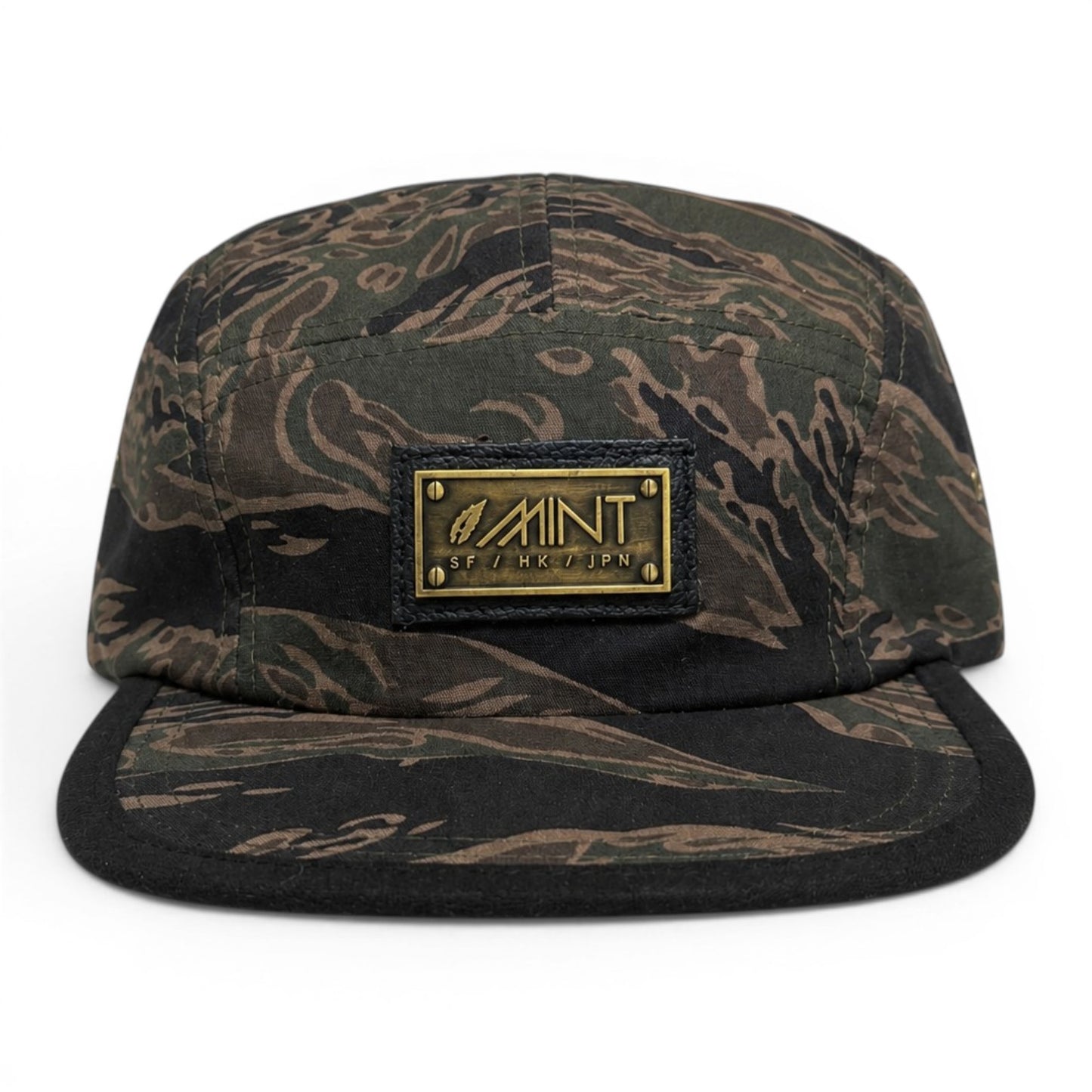 5 Panel Strap back Hat Tiger Camo Brown Cap