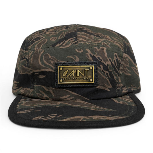 5 Panel Strap back Hat Tiger Camo Brown Cap