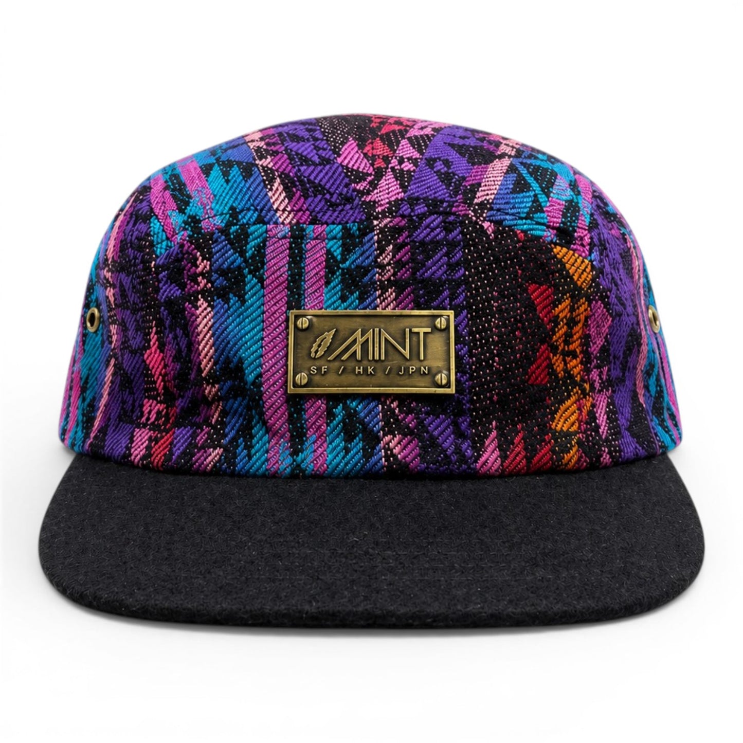 5 Panel Strap back Hat Aztec All over print(Blue/Red) with Black Brim Cap