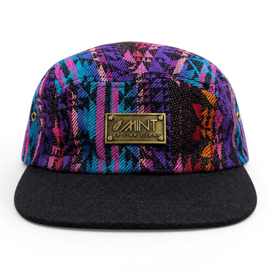 5 Panel Strap back Hat Aztec All over print(Blue/Red) with Black Brim Cap