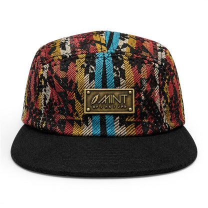 5 Panel Strap back Hat Aztec All over print with Black Brim Cap
