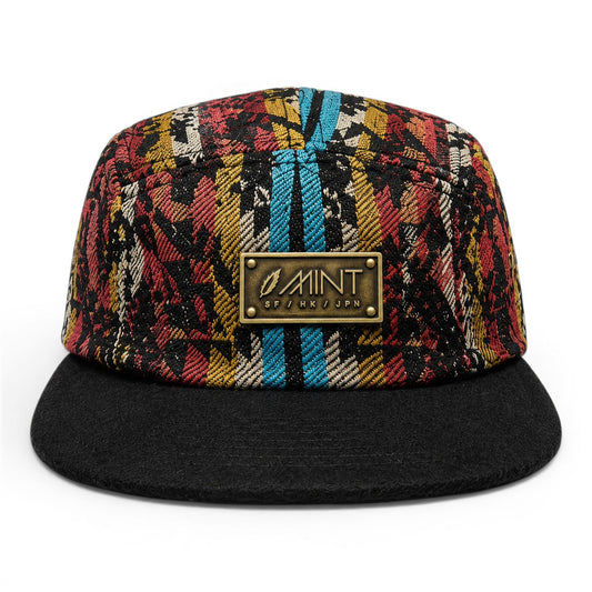 5 Panel Strap back Hat Aztec All over print with Black Brim Cap