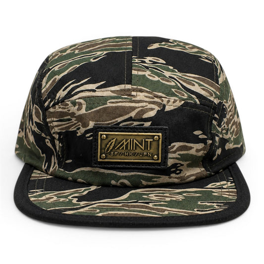 5 Panel Strap back Hat Tiger Camo Tan Cap