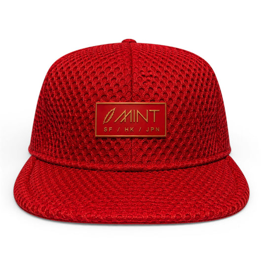 6 Panel Snap back Hat Red Mesh Cap